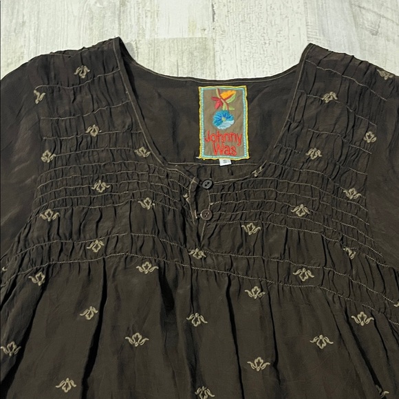 Johnny Was Chocolate Brown Blouse with Embroidery Size Small - Picture 4 of 11